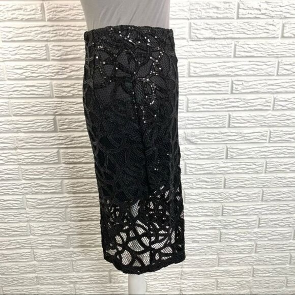 Express Black Sequined Lace Pencil Skirt Size 0 - Picture 4 of 7